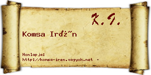Komsa Irén névjegykártya